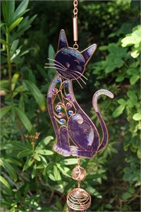 Jewelled Cat Wind Chime, purple