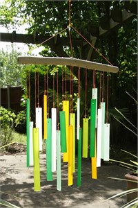 Rectangles Glass Wind Chime, Birchwood