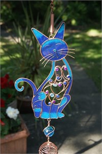 Jewelled Cat Wind Chime, blue