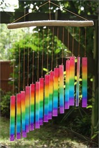 Sloping Rectangles Glass Wind Chime, Rainbow