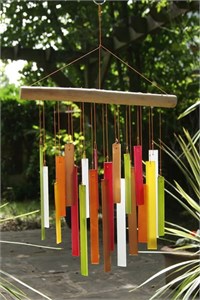 Rectangles Glass Wind Chime, Beechwood