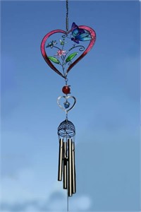  Heart  Wind Chime with Butterflies &amp; Flowers